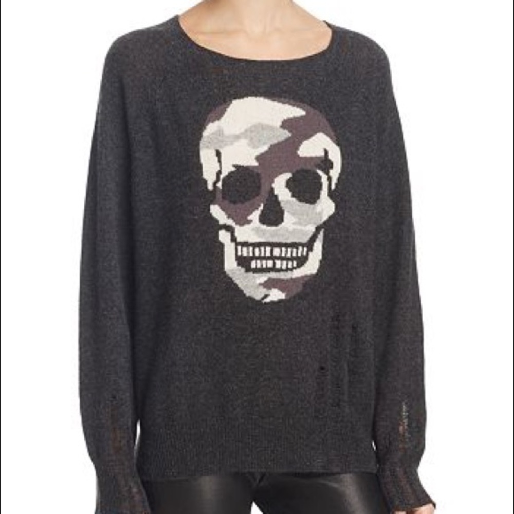 Grey 100% cashmere skull sweater AQUA